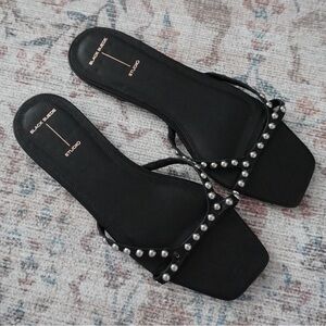 Black Suede Studio Leo Black Studded Slides